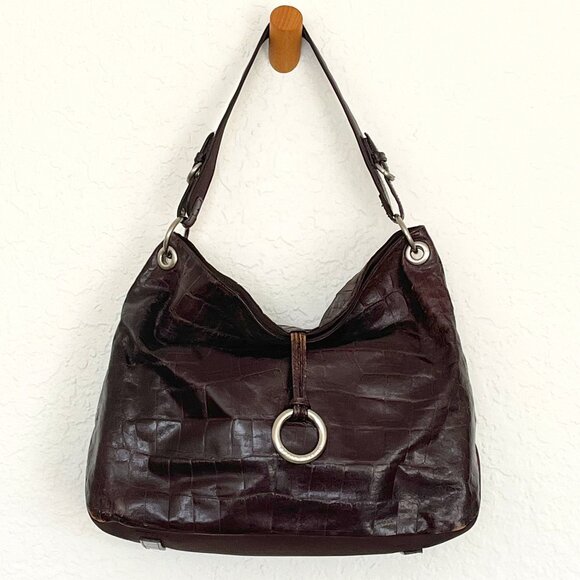 Franco Sarto Handbags - Franco Sarto Distressed Vegan Brown Glazed Embossed Croc Hobo Sholder Handbag
